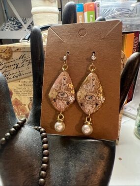 Handcrafted Pink vintage inspired Gold Pearl Drop Earrings